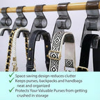 OnDisplay Premium Acrylic Purse Hanger Hook for Closet Rod – Wide Arch Handbag Organizer Protects Straps from Creasing – Heavy Duty Storage Hook for Hats, Belts, Backpacks & Scarves (Black, 6) - Image 6
