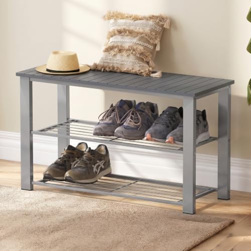 Simple Houseware Wooden Top Shoe Rack Bench for Entryway, Grey - Image 5