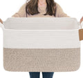 Goodpick 75L Extra Large Woven Rope Blanket Basket, Rectangle, Light Brown by Goodpick