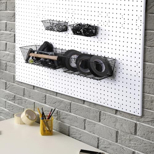 Sieral 4 Pcs Metal Pegboard Baskets Wire Organizer, Small, Large, Black - Image 6