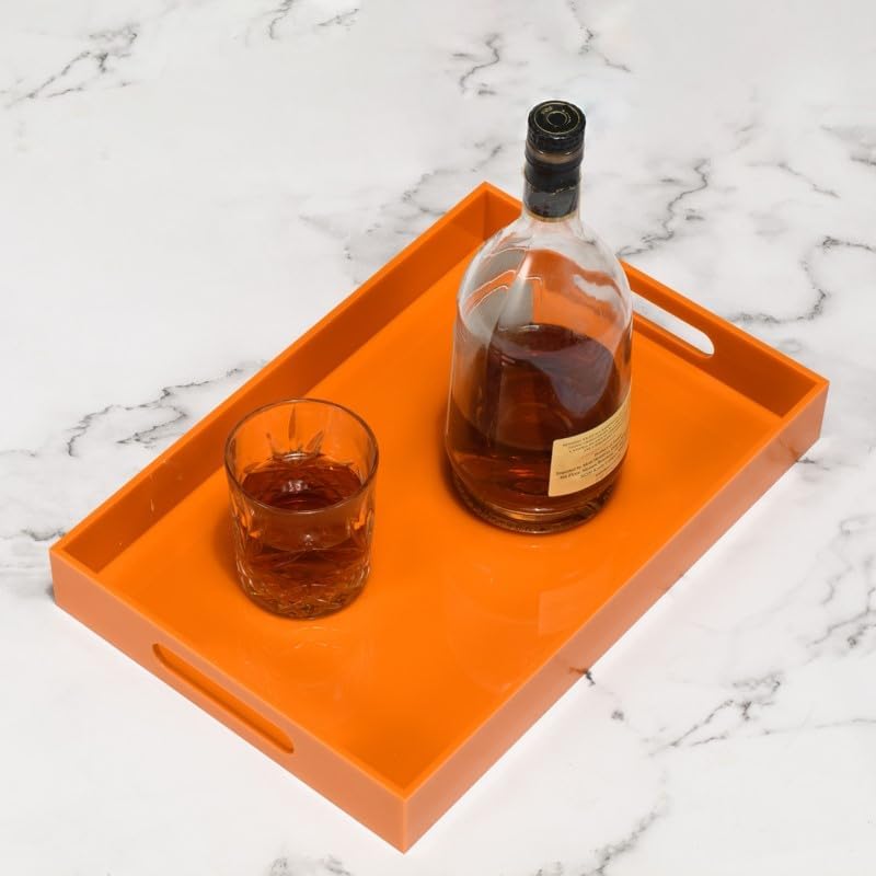 KEVLANG Orange Sturdy Acrylic Serving Tray with Handles-10x15Inch-Serving Coffee,Food,Breakfast,Butler-Kitchen Countertop Tray-Makeup Drawer Organizer-Vanity Table,Ottoman Tray-Decorative Tray - Image 7