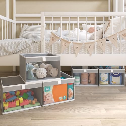 Linen Closet Organizers and Storage, Closet Storage Bins Basket Organizer, Foldable Organization Baskets with Mesh Window for Clothes Towels and Toys, 12.75" x 12.75" x 9", Gray, 4 pack - Image 4