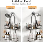 Adjustable Shower Caddy Hanging Rustproof Shower Caddy for Handheld Showerheads, Shower Organizer with Hooks Soap Holder, Anti-Swing Shower Rack Bathroom Accessories (Grey) - Image 2