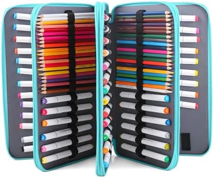 Vomgomfom 300 Slots Marker Case 4-Layer PU Leather, Handle, Solid Green - Image 6