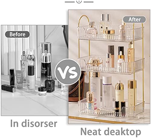 shuang qing Bathroom Counter Organizer Countertop Storage, Cosmetics Skincare Shelf, Makeup Organizer Perfume for Dresser Vanity Tray, Spice Rack for Kitchen(3 Tier-Clear) - Image 5