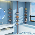 Rustproof Shower Corner Caddy Shelf for Bathroom Tension Pole Organizer with 4 Baskets for Bathtub Shampoo Storage from 23.6 to 114.5 Inch with Towel Bar (Bronze) - Image 2