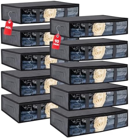 10 Pack Under Bed Storage Bags 40L Underbed Storage Containers by VZZNN