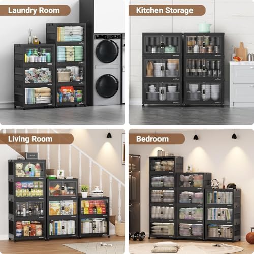 BROVIEW 500Qt Stackable Storage Bins with Lid, Extra Large Closet Organizer Collapsible Drawer Boxes with Wheels, Folding Plastic Cabinet Containers for Home Kitchen Room Organization, 5Pack Black - Image 5