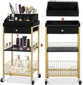 Black and Gold Rolling Makeup Cart with Drawer, Hair Tool Holder by SimpleandNeatLife