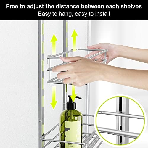 Orimade Over the Door Shower Caddy Adjustable 5 Tier Silver Grey,Bathroom Hanging Organizer Shelf Rustproof with 4 Hooks,Shower Basket with Soap Holder and Suction Cup - Image 3