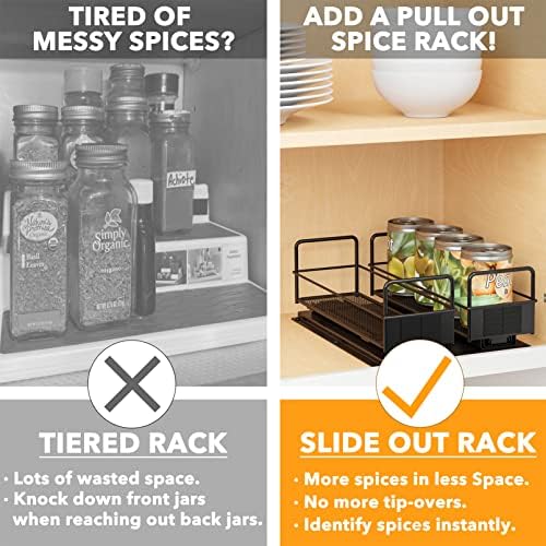 SpaceAid Pull Out Spice Rack Organizer for Cabinet, Heavy Duty Slide Out Seasoning Kitchen Organizer, Cabinet Organizer, with Labels, 7.7" W x10.8 D x4 H, 2 Drawers 1-Tier - Image 4
