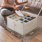 2 Pack Under Bed Shoe Storage Organizer, 16-Compartment Foldable Shoe Storage Boxes with Adjustable Dividers & Clear PVC Lid, Sneakers, Heels, Boots & Sandals Organizer for Closet, Off White - Image 7