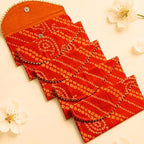 LoveNspire Brocade Fabric Money Envelopes (7.5 x 3.5 Inch) Decorative Bandhani Pattern Shagun Lifafa for Indian Wedding, Birthday | Cash Gift Holder & Home Savings Organizer Orange/Pack of 10 by LOVENSPIRE