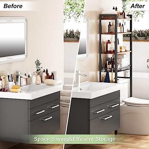 Kalrin Over-The-Toilet Storage Rack, 4-Tier Bathroom Organizer Shelf Over Toilet with Adjustable Shelf and Basket, Freestanding Space Saver Bathroom Shelves Above Toilet for Room (Vintage Brown) - Image 4