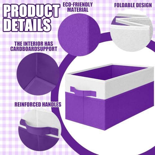 Junkin 4 Pcs Purple Collapsible Storage Baskets Cube Storage Bins 14''x10''x9'' Large Closet Organizers and Storages for Shelves Room Decor Colorful Foldable Baskets with Handle for Nursery - Image 3