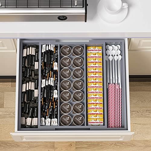 Large Kitchen Utensil Drawer Organizer - Expandable 5 Slots Cooking Utensil Organizer Multipurpose Silverware Organizer for Storage Repair Tools, Painting Tools W13.7"-19.9" x L17.6" X H2.5" (Grey) - Image 6