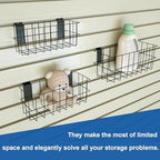 NeatiEase 29 PCS Slatwall Accessories Kit for Garage Rooms Shops Storage, Slat Wall Accessory Includes 3 Pack Slatwall Baskets Set and 26 PCS Multisized Heavy Duty Slatwall Hooks - Image 4
