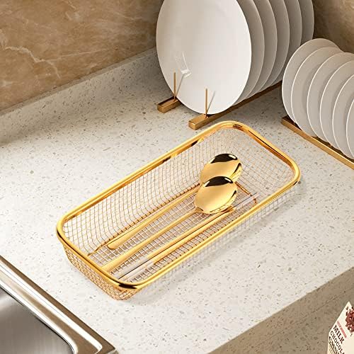 Buyer Star Stainless Steel Cutlery Drawer Organizer Pack of 6, Gold Mesh Storage Baskets with 4 Triangle Racks, Stackable Utensil Holder for Holding Flatware Kitchen Utensil - Image 3