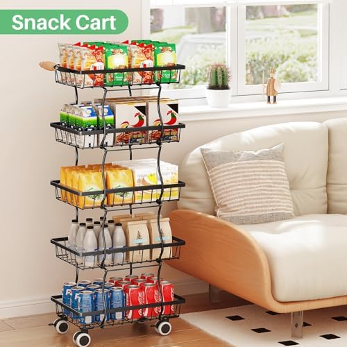 SAYZH 5-Tier Fruit Basket Stand with Vegetable Baskets for Kitchen, Black - Image 6