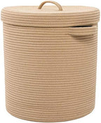 16x18 Inch Extra Large Round Cotton Rope Storage Basket with Lid, Decorative Woven Bin with Cover for Living Room Bedroom Closet, Beige by Cottonphant