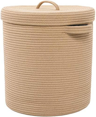 16x18 Inch Extra Large Round Cotton Rope Storage Basket with Lid, Decorative Woven Bin with Cover for Living Room Bedroom Closet, Beige by Cottonphant