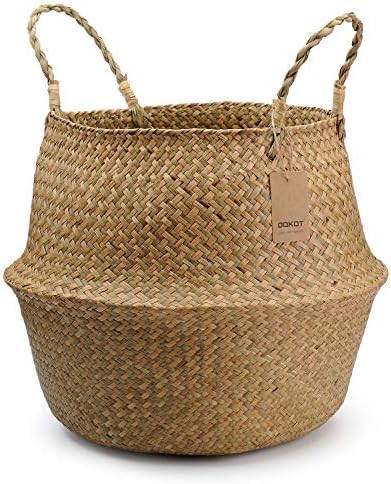 Large Woven Seagrass Belly Basket for Plant, Grocery, Picnic, 12" Diameter x 14" Height by DOKOT