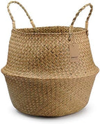Large Woven Seagrass Belly Basket for Plant, Grocery, Picnic, 12" Diameter x 14" Height by DOKOT