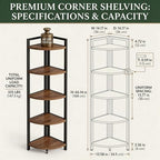 FATORRI Tall Corner Shelf, Industrial Corner Bookshelf, Wood and Metal Corner Shelf Stand for Living Room, Rustic Display Plant Stand for Home Office (Medium Walnut) - Image 2
