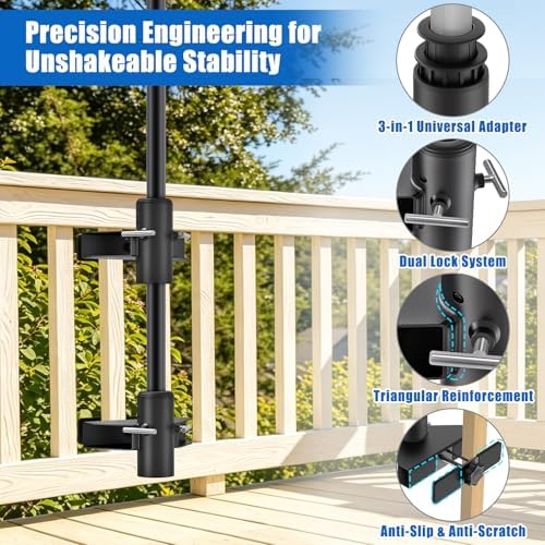 KingDolly No Drill Umbrella Deck Mount, Deck Railing Umbrella Holder Clamp - Image 5