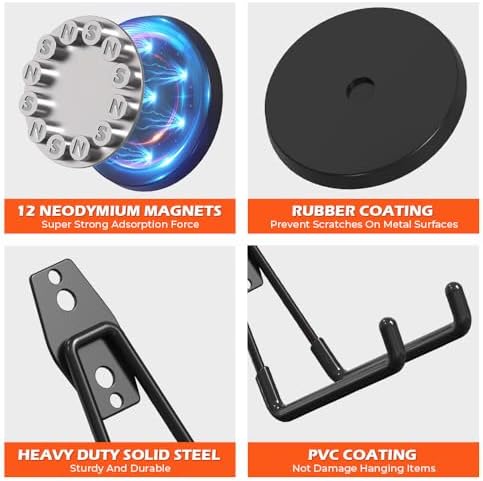 4 PCS Large Strong Magnetic Hooks Heavy Duty, 3.5in Ndfeb Magnet with Hooks, Heavy Duty Storage Utility Magnetic Holder, Magnetic Storage Hooks with Anti-Slip Coating for Indoor Outdoor Garage Hanging - Image 4