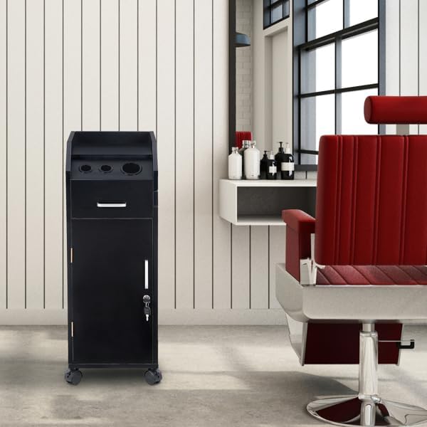 Hair Salon Storage Cart with Wheels & 3 Hair Dryer Holders & 4 Drawers & Lock & 2 Keys, Hairdressing Tools Station Mobile Makeup Case (Black) - Image 2