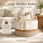 KAKAMAY Large Blanket Basket with Handles, Storage Basket for Living Room - Image 2