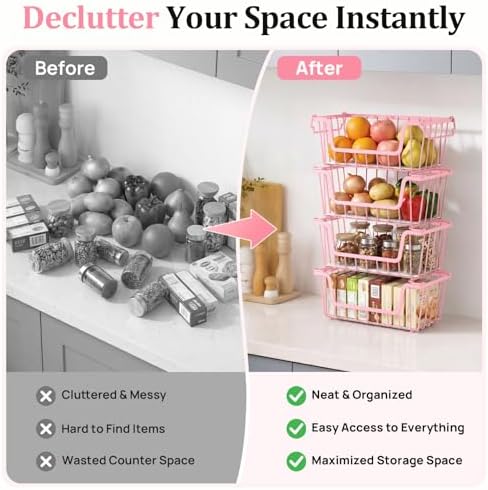 SUNALLY Stackable Storage Bins 6 Pcs Wire Baskets Freezer Organizer, Pink - Image 6