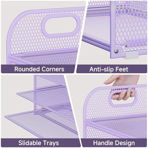 5-Tier Stackable Paper Organizer with Handle, Purple - Image 4