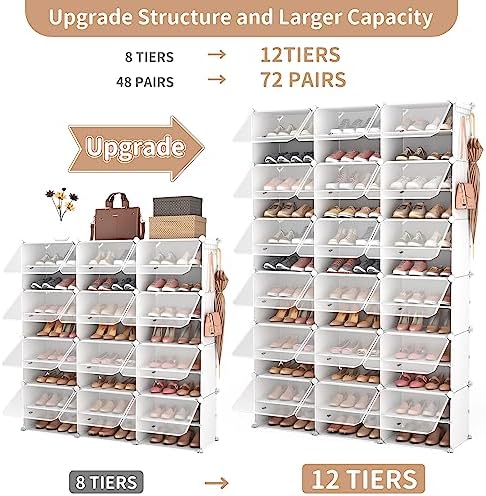 ROJASOP Portable Shoe Rack Organizer with Door, 72 Pairs White Shoe Storage Cabine Covered Shoe Rack Shoe Organizer for Closet Entryway Garage Closed Shoe Rack Organizer Cabinet with Doors - Image 4