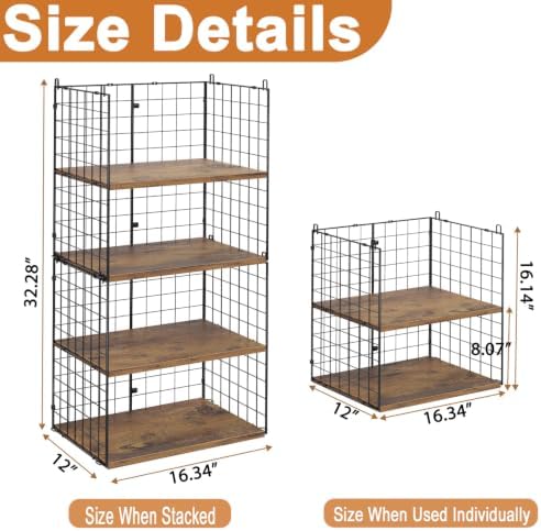 2 Pack Closet Organizers and Storage, Stackable Closet Shelf Organizer Heavy Duty Metal Wire Storage Bins with Adjustable Wood Shelf, Large Capacity Closet Storages for Bedroom Wardrobe Organization - Image 2