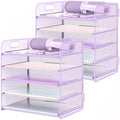 2 Pack Letter Tray Paper Organizer 5-Tier Desk Organizer File Organizer Paper Holder with Handle, Metal Desktop Document Shelf Tray Office Classroom Organization - Purple by Sinboun