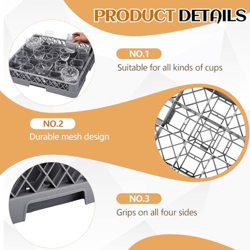 Aurelema 1 Pack Commercial Dishwasher Tray Rack, 25 Grid, Gray - Image 3