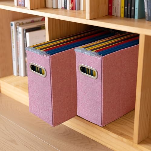 4 Packs Letter Size File Organizer, File Folders Organizer, Fabric Storage Box, Collapsible Paper Organizer with Metal Handle, Smooth PVC Rails, Only Box (Pink) - Image 7