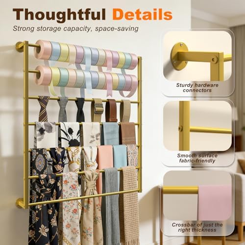 Wall Mounted Scarf Rack, Hijab Hanger Organizer (Gold, 5T-27.6×23.6IN) - Image 3