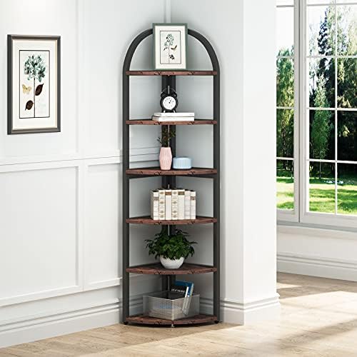 Tribesigns 6 Tier Corner Shelf, 71 inch Tall Corner Bookshelf for Small Space, Rustic Plant Stand Display Rack for Living Room, Home Office, Kitchen - Image 3