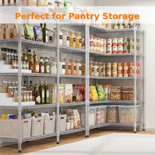 Homdox 5-Tier Adjustable Metal Storage Shelves, Space-Saving Corner Rack for Kitchen, Pantry, Office, Garage, Books & Plants, 18"x72"x72", Silver Gray - Image 5