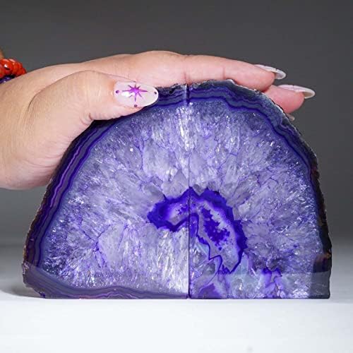 AMOYSTONE Purple Agate Bookends, Durable Crystal Book Ends for Office Decor - Image 3