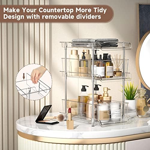 2Set 3 Tier Clear Bathroom Organizer with Dividers, Pull-Out Pantry Organization and Storage, Multi-Purpose Under Sink Organizers and Storage, Vanity Skincare Cosmetic Closet Organizer Medicine Bins - Image 5