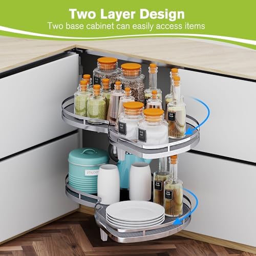 Blind Corner Cabinet Pull Out Organizer, Soft Close Swing Right Pull Out Cabinet Organizer 30inch, Corner Cabinet Lazy Susan for Blind Shelf, 2 Tiers Tray, Adjustable Height - Image 3