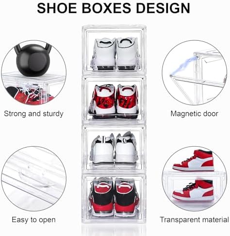 3 Pack Acrylic Shoe Boxes, Ultra Clear Shoe Boxes Stackable, Shoe Storage Box Sneaker Storage for Sneakerhead, Foldable Shoe Organizer with Magnetic Door, Professional Shoe Display Fits US Size 15 - Image 3
