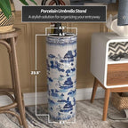 Oriental Furniture 20" Landscape Blue & White Porcelain Umbrella Stand - Image 4