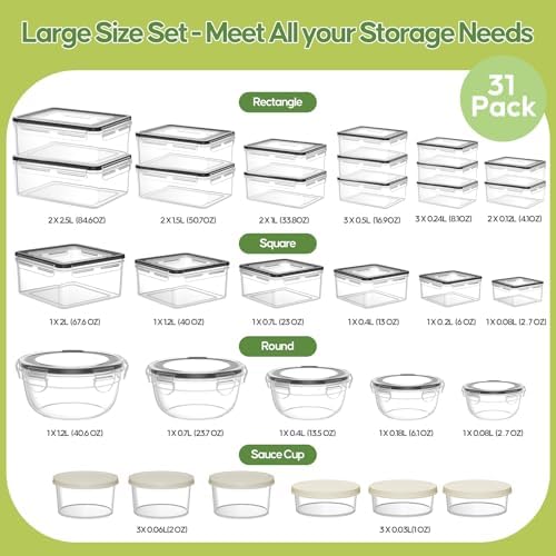 62 PCS Large Food Storage Containers with Lids Airtight Reusable Plastic - Image 2