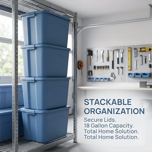 18 Gallon Plastic Storage Bin with Secure Snap Lid (Pack of 8) - Stackable Organizer Tote with Handles - Light Blue - Perfect for Closet, Dorm & Home Organization (light blue, (8 Pack) 18-Gallon) - Image 4