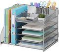 Lavatino 5-Tier Metal Mesh Desk Organizer with 2 File Holders & 7 Customizable Compartments | Paper Letter Tray for Office or Home Desk Storage | Keep Workspace Supplies Neat & Organized, Silver by Lavatino